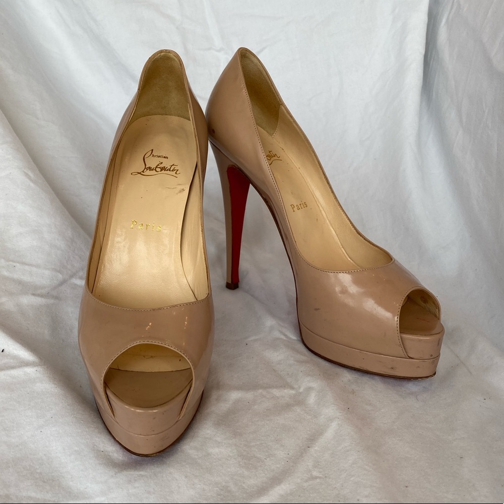 Christian Louboutin patent leather nude peep toe